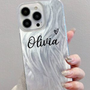 Coque de téléphone miroir personnalisable, design mignon en forme de cœur avec initiale et phrase courte. Compatible avec 11 Pro/13 Pro/15 Pro Max, XR, 12, 13, 15, 16 Pro Max. Stylée, sobre, personnalisée, drôle, unique, idéal pour elle, petit-ami, petite-amie, famille, amis, grands-parents, couple, anniversaires, anniversaires