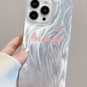 Coque de téléphone miroir personnalisable, design mignon en forme de cœur avec initiale et phrase courte. Compatible avec 11 Pro/13 Pro/15 Pro Max, XR, 12, 13, 15, 16 Pro Max. Stylée, sobre, personnalisée, drôle, unique, idéal pour elle, petit-ami, petite-amie, famille, amis, grands-parents, couple, anniversaires, anniversaires