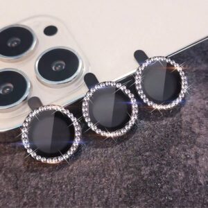 3 pièces Protecteur d'anneau métallique compatible avec 16 15 14 13 11 12 Pro Max Mini Protection de l'objectif de la caméra. Compatible avec 11 14 Pro Max. Cadeau pour l'anniversaire, la famille, les amis. Cristal scintillant, protecteur d'objectif, accessoires de téléphone. Étanche, antichoc, anti-chute, anti-rayures, anti-traces de doigts, protection complète