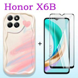 2-en-1 Protecteur d'écran en verre trempé + Étui de téléphone transparent à la mode avec cœur crème pour les essentiels de protection d'écran Honor X6B, applicable au bouclier quotidien, au bureau, à la maison. Accessoires de téléphone résistants à l'eau, aux chocs, aux rayures et aux chutes.