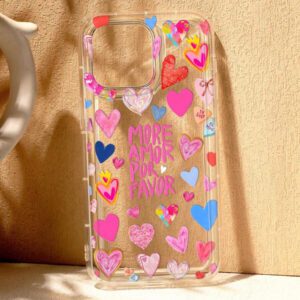 Étui transparent avec imprimé cœur différent compatible avec 16/11/12/13/14/15/15pro/15 Plus/15 Promax/7plus/8plus/X/Xs Max/Xr/11pro/12pro/13pro/14pro/12mini/13mini/11promax/12promax/13promax/14promax/14plus/6/6s/6plus/7/8/16Pro/16plus/16promax/Se et compatible avec Samsung Galaxy/A54/A14/A12/A13/A15/A32/A33/A24/A52S/S20/S21/S22/S23/S24/S23Plus/S24ultra/S25. Étanche, antichoc, résistant aux rayures.