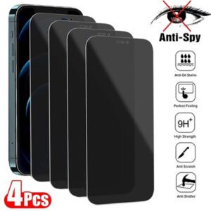 Lot de 4 films de protection d'écran anti-espion en verre trempé pour smartphone, compatibles avec iPhone 17, 16, 15, 14, 13, 12, 11 Pro Max, XR, X, XS Max, 7, 8 Plus. 5 films de protection anti-espion pour téléphone.