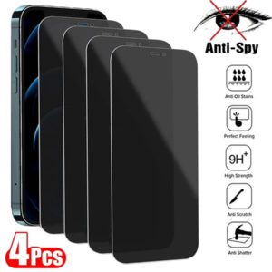 Lot de 4 films de protection d'écran anti-espion en verre trempé pour smartphone, compatibles avec iPhone 17, 16, 15, 14, 13, 12, 11 Pro Max, XR, X, XS Max, 7, 8 Plus. 5 films de protection anti-espion pour téléphone.