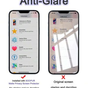 3 pièces Film de protection d'écran en céramique mate anti-espionnage, compatible avec 17 16 15 14 13 12 11 XS XR X Max 6S 6 7 8 PLUS SE20 SE22 SE23. Film en céramique de haute qualité 9H+, non en verre, film souple, film de confidentialité en céramique, film de protection de la confidentialité, anti-rayures, film de confidentialité en céramique mate, sensible au toucher. Convient pour les étuis de téléphone, les accessoires de protection d'écran essentiels, applicable pour le bouclier quotidien, le bureau, la protection d'écran de téléphone domestique. Accessoires de téléphone résistants à l'eau, aux chocs et aux rayures.
