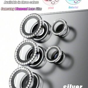 1 set, protection de l'objectif de l'appareil photo avec strass, anneau en métal en verre trempé 9H, protecteur d'écran, accessoires décoratifs, compatible avec Samsung Galaxy S22/S23/S24 Ultra/S25 Ultra/Galaxy Z Fold 7/Galaxy Z FLIP 7/Galaxy Z Fold 6/Galaxy Z FLIP 6, anti-chute, étanche, anti-rayures, auto-adhésif, protection de l'objectif applicable au bouclier quotidien, au bureau, à la maison, protecteur d'objectif de téléphone résistant aux chocs et aux rayures