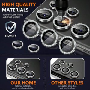 1 set, protection de l'objectif de l'appareil photo avec strass, anneau en métal en verre trempé 9H, protecteur d'écran, accessoires décoratifs, compatible avec Samsung Galaxy S22/S23/S24 Ultra/S25 Ultra/Galaxy Z Fold 7/Galaxy Z FLIP 7/Galaxy Z Fold 6/Galaxy Z FLIP 6, anti-chute, étanche, anti-rayures, auto-adhésif, protection de l'objectif applicable au bouclier quotidien, au bureau, à la maison, protecteur d'objectif de téléphone résistant aux chocs et aux rayures