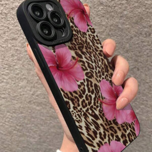 Coque de téléphone anti-chute avec imprimé léopard, nœud papillon et bords droits à plusieurs trous, compatible avec P14 Pro Max, P13, dessin animé P11, P12 Anti-Fall XR dessin animé 78 GES2, P15, P16, P16 Pro Man, Redmi Series, résistante à l'eau, aux chocs et aux rayures