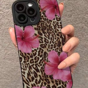 Coque de téléphone anti-chute avec imprimé léopard, nœud papillon et bords droits à plusieurs trous, compatible avec P14 Pro Max, P13, dessin animé P11, P12 Anti-Fall XR dessin animé 78 GES2, P15, P16, P16 Pro Man, Redmi Series, résistante à l'eau, aux chocs et aux rayures