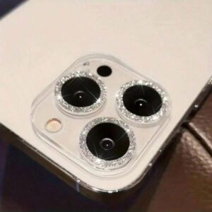 1 pièce Film de protection de lentille de caméra de téléphone portable avec cadre en diamant scintillant pour iPhone 15 ProMax, 14 ProMax, 13 Pro Max. Verre trempé transparent avec strass pour protection de la lentille