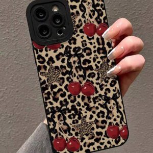 Coque de téléphone anti-chute avec imprimé léopard, nœud papillon et bords droits à plusieurs trous, compatible avec P14 Pro Max, P13, dessin animé P11, P12 Anti-Fall XR dessin animé 78 GES2, P15, P16, P16 Pro Man, Redmi Series, résistante à l'eau, aux chocs et aux rayures