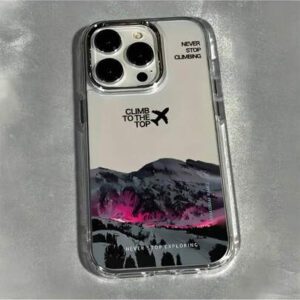 1 pièce Étui de téléphone avec citation anglaise, avion noir et montagne enneigée, conception personnalisée compatible avec 16 ProMax/15/14Plus/13/12/11, housse de protection étanche aux chocs, anti-rayures