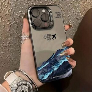 1 pièce Étui de téléphone avec citation anglaise, avion noir et montagne enneigée, conception personnalisée compatible avec 16 ProMax/15/14Plus/13/12/11, housse de protection étanche aux chocs, anti-rayures