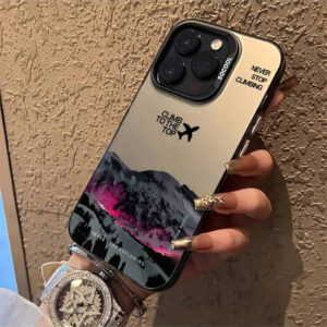 1 pièce Étui de téléphone avec citation anglaise, avion noir et montagne enneigée, conception personnalisée compatible avec 16 ProMax/15/14Plus/13/12/11, housse de protection étanche aux chocs, anti-rayures