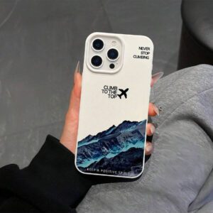 1 pièce Étui de téléphone avec citation anglaise, avion noir et montagne enneigée, conception personnalisée compatible avec 16 ProMax/15/14Plus/13/12/11, housse de protection étanche aux chocs, anti-rayures