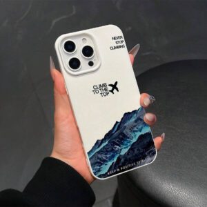 1 pièce Étui de téléphone avec citation anglaise, avion noir et montagne enneigée, conception personnalisée compatible avec 16 ProMax/15/14Plus/13/12/11, housse de protection étanche aux chocs, anti-rayures