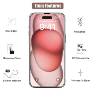 3 pièces de verre trempé pour iPhone 17 16 16 Plus 16 Pro 16 Pro Max 15 14 13 12 11 Pro Max X XS XR Mini 7 8 14 Plus Protecteur d'écran pour 14 15 Pro Max Verre Cadeau, Convient pour les anniversaires, la famille, les amis Protecteur d'écran de téléphone portable, Accessoires de téléphone portable
