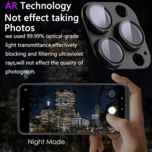 1 pièce Protecteur d'objectif de caméra pour iPhone 11 12 13 14 15 16 Pro Max, verre trempé, dureté 9H, ultra HD, anti-rayures, facile à installer, compatible avec les coques [n'affecte pas les prises de vue de nuit]