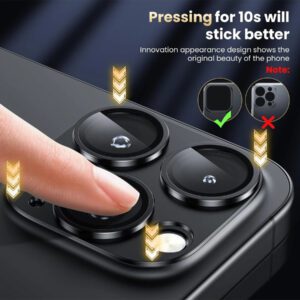 1 pièce Protecteur d'objectif de caméra pour iPhone 11 12 13 14 15 16 Pro Max, verre trempé, dureté 9H, ultra HD, anti-rayures, facile à installer, compatible avec les coques [n'affecte pas les prises de vue de nuit]