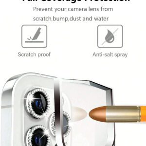 3 pièces Film protecteur de lentille de caméra anti-rayures et anti-explosion avec décoration de strass pour iPhone 17 Pro Max, iPhone 17 Air, iPhone 11, iPhone 12, iPhone 13, iPhone 14, iPhone 15, iPhone 16, Mini, Plus, Pro Max