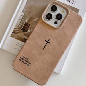 Étui de téléphone avec texture de velours rétro et verset biblique en croix, style religieux minimaliste croix chrétienne cool, cadeau chrétien pour petite amie/petit ami, compatible avec 17/ Air /17 Pro/17 Pro Max