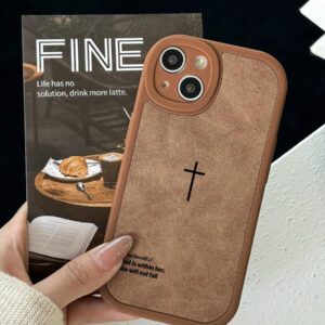 Étui de téléphone avec texture de velours rétro et verset biblique en croix, style religieux minimaliste croix chrétienne cool, cadeau chrétien pour petite amie/petit ami, compatible avec 17/ Air /17 Pro/17 Pro Max