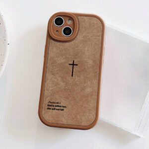 Étui de téléphone avec texture de velours rétro et verset biblique en croix, style religieux minimaliste croix chrétienne cool, cadeau chrétien pour petite amie/petit ami, compatible avec 17/ Air /17 Pro/17 Pro Max
