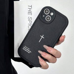 Étui de téléphone avec texture de velours rétro et verset biblique en croix, style religieux minimaliste croix chrétienne cool, cadeau chrétien pour petite amie/petit ami, compatible avec 17/ Air /17 Pro/17 Pro Max