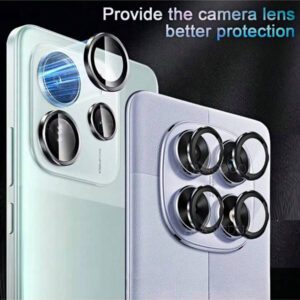 Anneau en métal noir + film protecteur d'objectif en verre trempé HD clair compatible avec Redmi Note 14 4G 5G, Note 14 Pro 4G 5G, Note 14 Pro+ 5G, Redmi 14C 4G, compatible avec Galaxy A16 A26 A36 A56 5G. Cadeau pour l'anniversaire, la famille, les amis. Alliage métallique avec verre trempé, protection d'objectif, accessoires de téléphone. Résistant à l'eau, aux chocs, aux chutes, aux rayures et aux traces de doigts.
