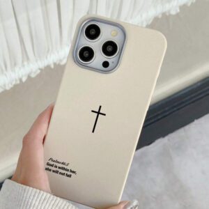 Étui de téléphone avec texture de velours rétro et verset biblique en croix, style religieux minimaliste croix chrétienne cool, cadeau chrétien pour petite amie/petit ami, compatible avec 17/ Air /17 Pro/17 Pro Max