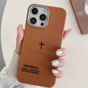 Étui de téléphone avec texture de velours rétro et verset biblique en croix, style religieux minimaliste croix chrétienne cool, cadeau chrétien pour petite amie/petit ami, compatible avec 17/ Air /17 Pro/17 Pro Max