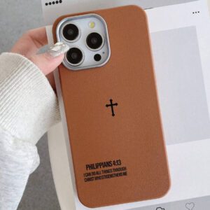 Étui de téléphone avec texture de velours rétro et verset biblique en croix, style religieux minimaliste croix chrétienne cool, cadeau chrétien pour petite amie/petit ami, compatible avec 17/ Air /17 Pro/17 Pro Max