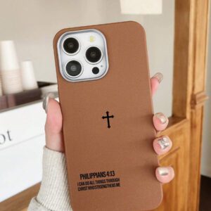 Étui de téléphone avec texture de velours rétro et verset biblique en croix, style religieux minimaliste croix chrétienne cool, cadeau chrétien pour petite amie/petit ami, compatible avec 17/ Air /17 Pro/17 Pro Max