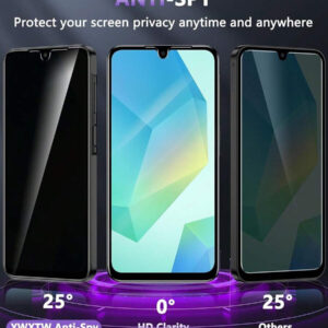 2 pièces Protecteur d'écran de confidentialité compatible avec Samsung Galaxy A16 5G/A15/A14/A55/A54A/34, protecteur d'écran en verre trempé anti-espion amélioré à 25°, compatible avec 16 Pro Max/16/16 Pro/16 Plus/15/14/13/12/11/XR/XS MAX, anti-rayures, protecteur d'écran de confidentialité cadeau pour anniversaire, famille, amis, accessoires de téléphone, étanche, antichoc, anti-chute, anti-empreintes digitales, protection intégrale