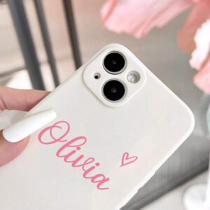 Coque de téléphone miroir personnalisable, design mignon en forme de cœur avec initiale et phrase courte. Compatible avec 11 Pro/13 Pro/15 Pro Max, XR, 12, 13, 15, 16 Pro Max. Stylée, sobre, personnalisée, drôle, unique, idéal pour elle, petit-ami, petite-amie, famille, amis, grands-parents, couple, anniversaires, anniversaires