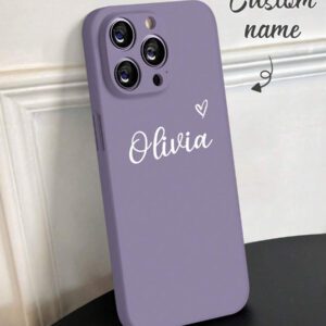 Coque de téléphone miroir personnalisable, design mignon en forme de cœur avec initiale et phrase courte. Compatible avec 11 Pro/13 Pro/15 Pro Max, XR, 12, 13, 15, 16 Pro Max. Stylée, sobre, personnalisée, drôle, unique, idéal pour elle, petit-ami, petite-amie, famille, amis, grands-parents, couple, anniversaires, anniversaires
