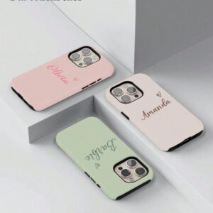 Coque de téléphone miroir personnalisable, design mignon en forme de cœur avec initiale et phrase courte. Compatible avec 11 Pro/13 Pro/15 Pro Max, XR, 12, 13, 15, 16 Pro Max. Stylée, sobre, personnalisée, drôle, unique, idéal pour elle, petit-ami, petite-amie, famille, amis, grands-parents, couple, anniversaires, anniversaires