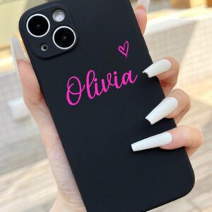 Coque de téléphone miroir personnalisable, design mignon en forme de cœur avec initiale et phrase courte. Compatible avec 11 Pro/13 Pro/15 Pro Max, XR, 12, 13, 15, 16 Pro Max. Stylée, sobre, personnalisée, drôle, unique, idéal pour elle, petit-ami, petite-amie, famille, amis, grands-parents, couple, anniversaires, anniversaires