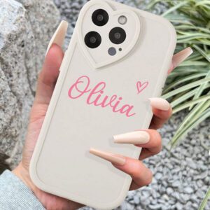 Coque de téléphone miroir personnalisable, design mignon en forme de cœur avec initiale et phrase courte. Compatible avec 11 Pro/13 Pro/15 Pro Max, XR, 12, 13, 15, 16 Pro Max. Stylée, sobre, personnalisée, drôle, unique, idéal pour elle, petit-ami, petite-amie, famille, amis, grands-parents, couple, anniversaires, anniversaires