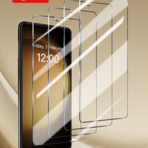 4 pièces Protecteur d'écran Galaxy A54, verre trempé haute définition, anti-rayures, super transparent, couleurs fidèles à la réalité, compatible avec Galaxy A54/A14/S23 FE/S24 FE/A34/A15/A05s/A06/A25/A35/A55/A16/A26/A36/A56. Cadeau pour l'anniversaire, la famille, les amis. Protecteur d'écran de téléphone, accessoires de téléphone étanches antichocs anti-chute anti-empreintes digitales couvercle complet