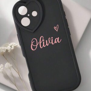 Coque de téléphone miroir personnalisable, design mignon en forme de cœur avec initiale et phrase courte. Compatible avec 11 Pro/13 Pro/15 Pro Max, XR, 12, 13, 15, 16 Pro Max. Stylée, sobre, personnalisée, drôle, unique, idéal pour elle, petit-ami, petite-amie, famille, amis, grands-parents, couple, anniversaires, anniversaires