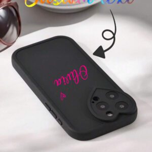 Coque de téléphone miroir personnalisable, design mignon en forme de cœur avec initiale et phrase courte. Compatible avec 11 Pro/13 Pro/15 Pro Max, XR, 12, 13, 15, 16 Pro Max. Stylée, sobre, personnalisée, drôle, unique, idéal pour elle, petit-ami, petite-amie, famille, amis, grands-parents, couple, anniversaires, anniversaires