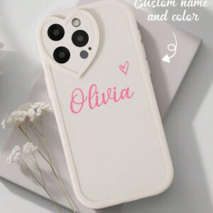 Coque de téléphone miroir personnalisable, design mignon en forme de cœur avec initiale et phrase courte. Compatible avec 11 Pro/13 Pro/15 Pro Max, XR, 12, 13, 15, 16 Pro Max. Stylée, sobre, personnalisée, drôle, unique, idéal pour elle, petit-ami, petite-amie, famille, amis, grands-parents, couple, anniversaires, anniversaires
