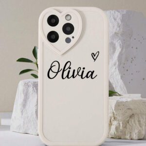 Coque de téléphone miroir personnalisable, design mignon en forme de cœur avec initiale et phrase courte. Compatible avec 11 Pro/13 Pro/15 Pro Max, XR, 12, 13, 15, 16 Pro Max. Stylée, sobre, personnalisée, drôle, unique, idéal pour elle, petit-ami, petite-amie, famille, amis, grands-parents, couple, anniversaires, anniversaires