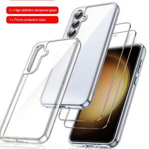 4 pièces Protecteur d'écran Galaxy A54, verre trempé haute définition, anti-rayures, super transparent, couleurs fidèles à la réalité, compatible avec Galaxy A54/A14/S23 FE/S24 FE/A34/A15/A05s/A06/A25/A35/A55/A16/A26/A36/A56. Cadeau pour l'anniversaire, la famille, les amis. Protecteur d'écran de téléphone, accessoires de téléphone étanches antichocs anti-chute anti-empreintes digitales couvercle complet