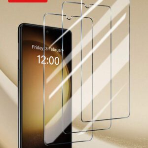 4 pièces Protecteur d'écran Galaxy A54, verre trempé haute définition, anti-rayures, super transparent, couleurs fidèles à la réalité, compatible avec Galaxy A54/A14/S23 FE/S24 FE/A34/A15/A05s/A06/A25/A35/A55/A16/A26/A36/A56. Cadeau pour l'anniversaire, la famille, les amis. Protecteur d'écran de téléphone, accessoires de téléphone étanches antichocs anti-chute anti-empreintes digitales couvercle complet