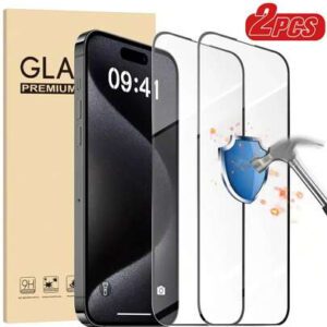 2 paquets de protecteur d'écran en verre trempé avec dureté 9H pour iPhone 17/15 Pro Max/15 Pro/15 Plus/16 Pro Max/16/16e/16 Pro/16 Plus/14 Pro Max/14/14 Pro/14 Plus/13 Pro Max/13/13Pro/12/11/XR