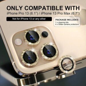 1 set de film protecteur de lentille de caméra avec strass flash compatible avec 12/12 Mini/12 Pro/12 Pro Max, 13/13 Mini/13 Pro/13 Pro Max, 11/11 Pro/11 Pro Max, 14/14 Plus/14 Pro/14 Pro Max, 15/15 Plus/15 Pro/15 Pro Max. Couvercle de caméra en verre trempé décoré de strass incrustés. Cadeau coloré de strass étincelant pour l'anniversaire, la famille et les amis. Protecteur de lentille, accessoires de téléphone étanches, antichoc, anti-rayures et anti-traces de doigts, avec protection complète.