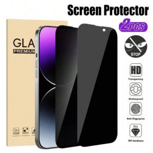 2 pièces Protecteur d'écran de confidentialité anti-espion HD clair pour iPhone 17 PRO MAX/17 PRO/17 AIR/17/16 Pro Max/16 Pro/16/15-11 Série : Bouclier de confidentialité gauche-droite et film anti-rayures 9H - Bords compatibles avec les coques de téléphone et kit sans bulles pour le bureau, les déplacements et la navigation publique (revêtement anti-traces de doigts et clarté compatible avec le flash)