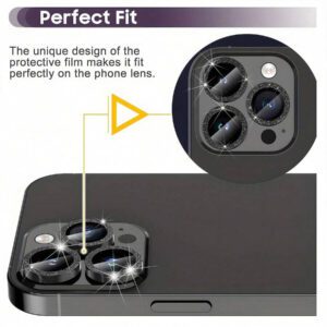 3 pièces Protecteur d'objectif d'appareil photo en métal noir pailleté pour iPhone 17 Pro Max / 17 Pro / 17 Air / 17 / 16 Pro Max / 16 Pro / 15 Pro Max / 15 Pro / 14 Pro / 13 Pro / 12 Pro / 11 Pro Max : Verre trempé anti-rayures 9H - Design compatible avec les coques et revêtement anti-traces de doigts pour une esthétique de luxe et une photographie de nuit (Kit sans bulles et clarté HD compatible avec le flash)