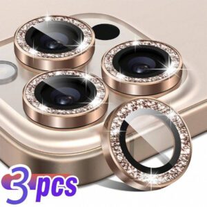 3 pièces Protecteur d'objectif d'appareil photo en métal noir pailleté pour iPhone 17 Pro Max / 17 Pro / 17 Air / 17 / 16 Pro Max / 16 Pro / 15 Pro Max / 15 Pro / 14 Pro / 13 Pro / 12 Pro / 11 Pro Max : Verre trempé anti-rayures 9H - Design compatible avec les coques et revêtement anti-traces de doigts pour une esthétique de luxe et une photographie de nuit (Kit sans bulles et clarté HD compatible avec le flash)